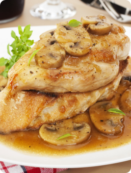 fish fillet top with gravy mushroom